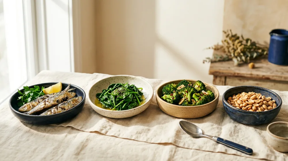 Alimentos con coenzima Q10: sardinas, espinacas, brócoli y cacahuetes