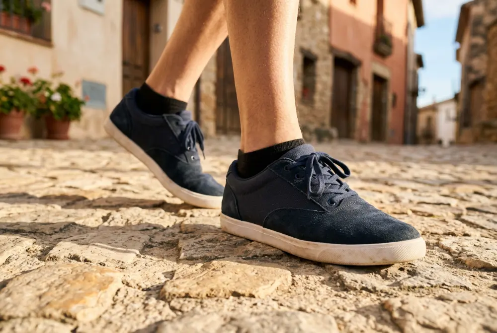 Zapatillas cómodas sobre una calle empedrada