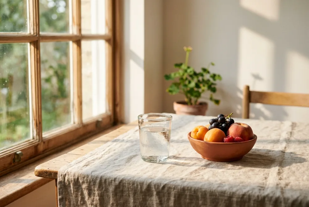 Luz de la mañana sobre un mantel de lino
