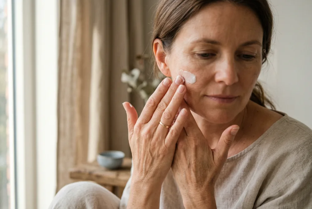 Manos aplicando crema facial